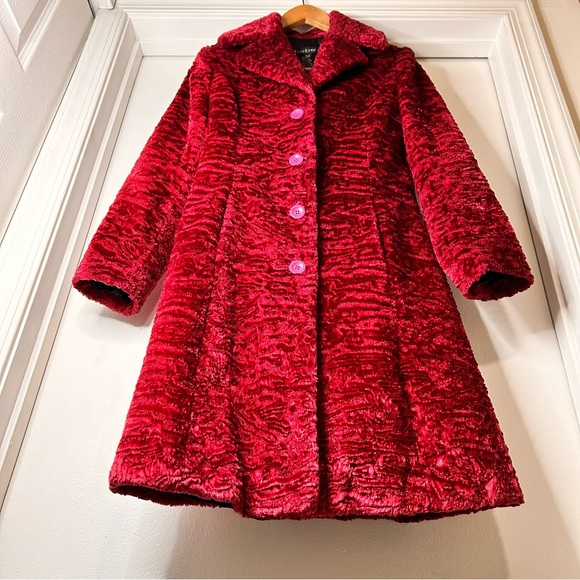 Bebe Burgundy Persian Lamb Faux Fur Coat - Size P - Picture 4 of 14